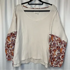 Anthropologie Annette Top Ivory Paisley Long Sleeve Waffle Knit Oversized Sz Med thumbnail 7