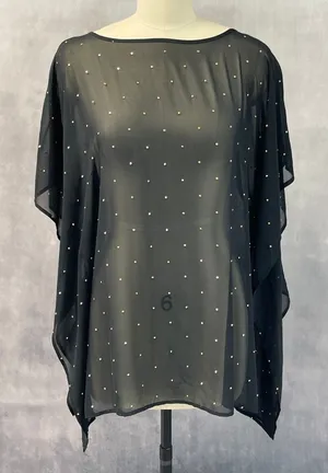 Michael Kors Womens Poncho Top Size S/M Black Gold Studded Sheer Flowy Glam thumbnail 1