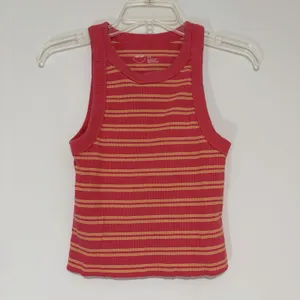 Aerie Pink Orange White Striped Ribbed Knit Tank Top Medium Stretch Slim Fit thumbnail 2