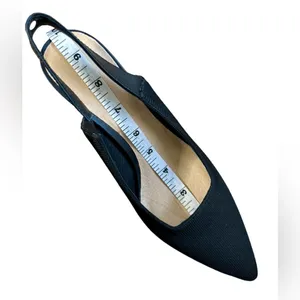 Melyann Jinji New Black Stiletto Leather and Fabric Slingback Heels Size 7 thumbnail 9