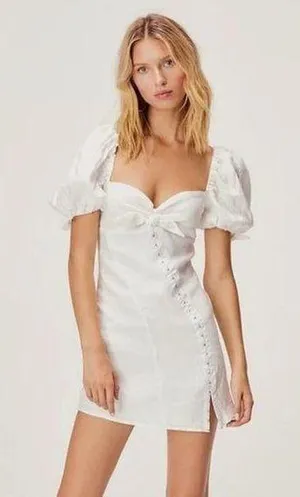 FOR LOVE AND LEMONS Macaroon Puff-sleeve Mini Dress In White XS thumbnail 1