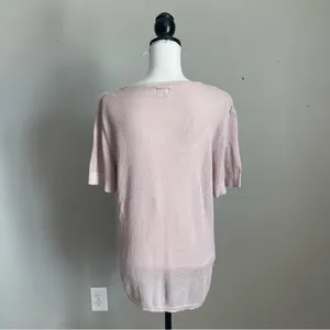 ZARA | Pink Loose Knit Lightweight Short Sleeve Top Sz L thumbnail 6