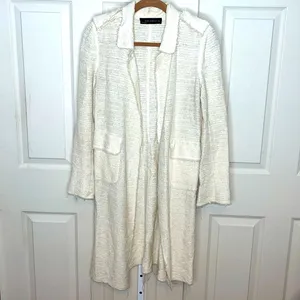 Zara Cream Tweed Long Cardigan Small thumbnail 3
