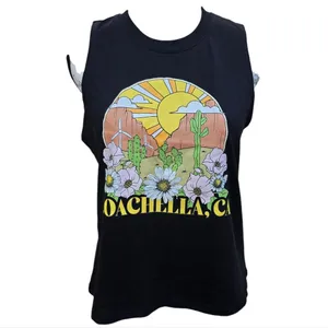 Love Tribe -1613 NWT Coachella Graphic Tank Top Muscle Top Black Size‎ Medium thumbnail 2