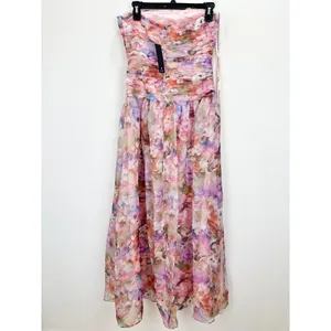 Lulus Kasandra Pink Multi Floral Organza Drop Waist Maxi Dress Formal Small NWT thumbnail 12
