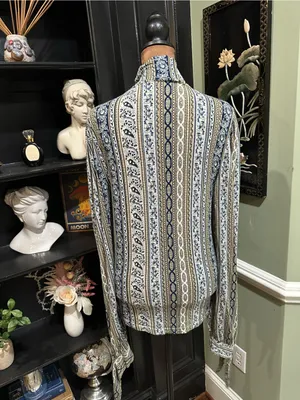 Free People “Donatella” Mock Turtleneck Paisley + Stripe Top – Size Medium thumbnail 10