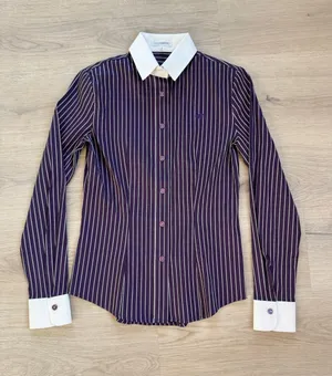 Nara Camicie purple pinstripe contrast collar fitted button-down shirt size 0 thumbnail 1
