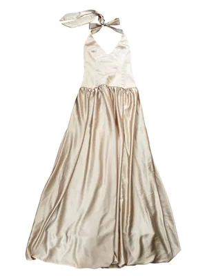 Show Me Your MuMu SMYM Eliza Champagne Luxe Satin Drop Waist Halter Neck Dress thumbnail 10