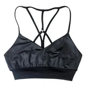 Alo Yoga Lavish Sports Bra Glossy Black Mesh Strappy Bralette Womens Size Small thumbnail 1