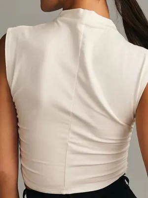 REFORMATION Lindy Ruched White High Neck Top thumbnail 4