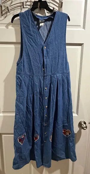 Melissa Collection Vintage Denim Button-Front Dress with Patchwork Hearts, Size thumbnail 1