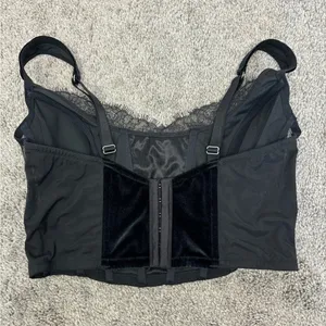 Victoria Secret black velvet corset top with mesh sides‎ and lace detailing thumbnail 3