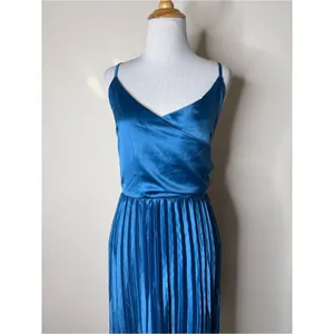 Halara Blue Silky Satin Wrap Front Pleated Skirt Midi Dress NWOT thumbnail 3
