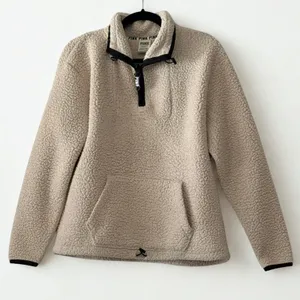 PINK Victoria's Secret Sherpa Fleece Quarter Zip Pullover Cream Tan Small thumbnail 1