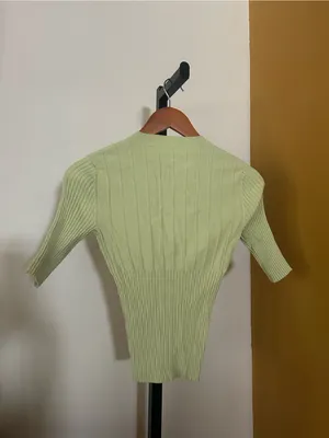 FRAME Mixed Rib Sweater In Bright Lime Green Ribbed Top Half Sleeve‎ Size Small thumbnail 8