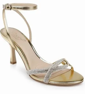 Jewel Badgley Mischka Fiji Mid Stiletto Heel Sandals Gold Women’s 8.5 thumbnail 1