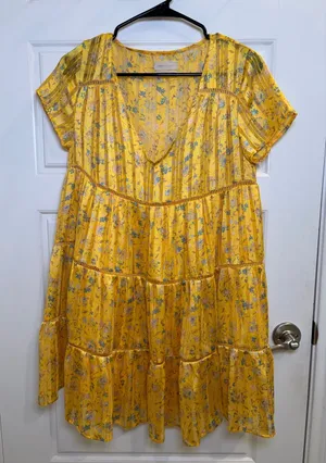 Urban Outfitters Yellow Floral Tiered Babydoll Mini Dress XS thumbnail 1