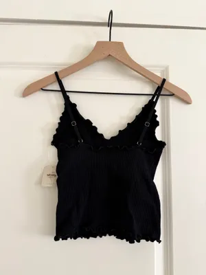 NWT Free People Intimately Cami Tank Top XS/S black Lettuce Hem Knit Ribbed thumbnail 4