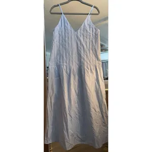 NEW Blue Cotton Pleated Spaghetti Strap Vacation Maxi Dress M thumbnail 3