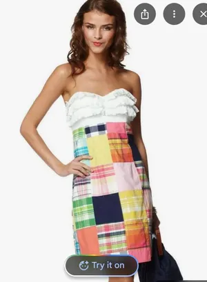 Lilly Pulitzer Cameron Madras Patchwork Strapless Dress thumbnail 1