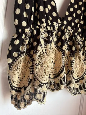 Free People Lunch Date Polka Dot Halter Top Crochet Lace Boho Black Medium NWT thumbnail 4