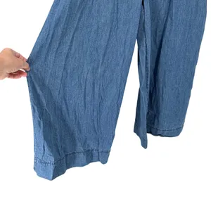 Aerie L Chambray Denim Wide Leg Jumpsuit Overalls Coastal Boho Pockets thumbnail 3