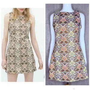 Zara trafaluc gold and brown warm tone paisley dress sleeveless short dress sm thumbnail 2