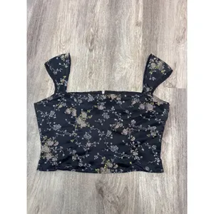 Lioness Papa Don't Preach Black Floral‎ Corset Top Front Zip Satin Size Medium thumbnail 4