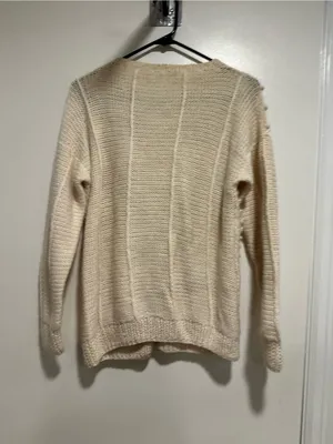 VTG Cream Peruvian alpaca knit bobble popcorn floral AOP Cottagecore cardigan. thumbnail 2