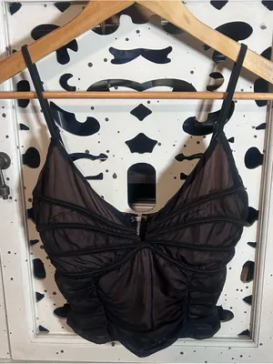Forever 21 Women’s S Black Sheer Mesh Ruched Cami Top Zip Front Corset Style thumbnail 1