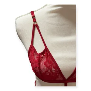 Unbranded Lace‎ Bralette Women L Red Excellent Strappy Caged Triangle Bra thumbnail 3