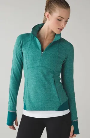Lululemon Runderful 1/2 Zip Mini Check Pique Hunter Green Heathered Athletic 10 thumbnail 1