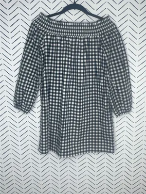 Abercrombie & Fitch navy white gingham off-the-shoulder mini dress size small thumbnail 2