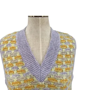 Mango Knit Sweater Vest Scallop Hem Pastel‎ Purple Yellow Size Small thumbnail 4