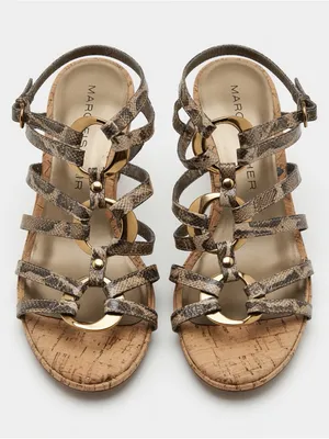 Marc Fisher Snake Skin Faux Leather Strappy Wedge Sandals Women US 8 Gold Rings thumbnail 1
