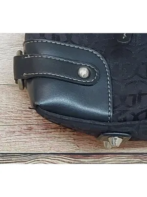 Gianni Bini Black Baguette Signature Print Leather Accent Shoulder Bag Purse thumbnail 4