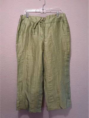 Jones New York Collection‎ Women's Olive Green Linen Wide Leg Pants Size 16 thumbnail 3