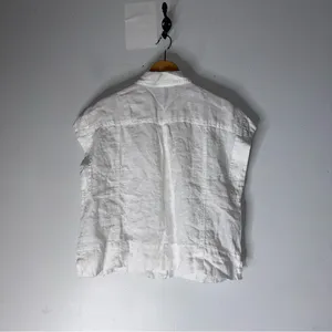 Talbots Extended‎ Shoulder Linen Collar Short Shirt Button Down Medium White thumbnail 2