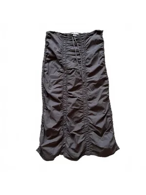 XCVI Stretch Poplin Double Shirred Panel Midi Skirt Boho Drawstring Waist Small thumbnail 2