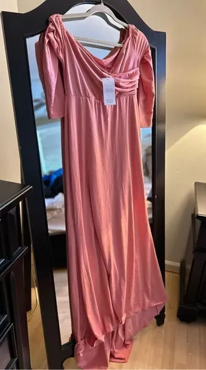 NEW pink MAXI EMPIRE WAIST DRESS GOWN PHOTOSHOOT SMALL thumbnail 1