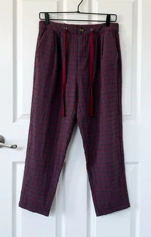 American Eagle Collegiate Academia Plaid Drawstring Pants in Red Burgundy & Blue thumbnail 1