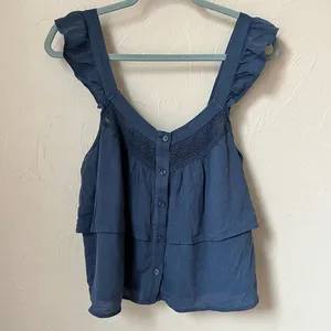 NWT American Eagle cropped blue ruffle top size M thumbnail 1
