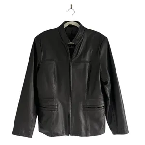 N.Y.D.A Leather Jacket Women Brown Soft Full Zip Modern Minimalist Moto Sz Large thumbnail 2