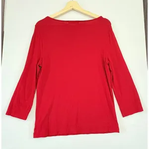Lauren Ralph Lauren Red‎ Boat Neck Long Sleeve Top Viscose Stretch Large thumbnail 2