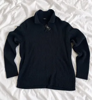 Express Black Waffle Knit Collared Sweater Size L NWT thumbnail 1