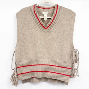 Free People Womens All Star Stripe Tassel Boho Festival Poncho Sweater Vest OS thumbnail 3