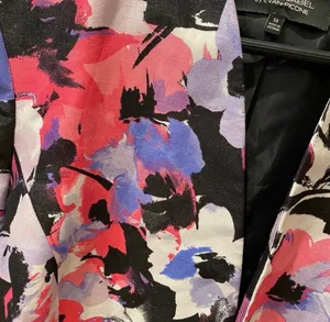 Retro Floral Waist Jacket Pink Black 14 Open Front Evan Picone Black Label thumbnail 5