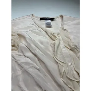 Jones New York Petite Sheer Ruffle Blouse - Cream thumbnail 4