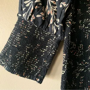 Zara Penny Ruched Black Floral Linen Blend Boho Puff Midi Dress Size Small thumbnail 8