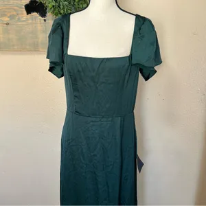 Lulus Ultimate Sweetness Emerald Green Satin Flutter Sleeve Maxi Dress thumbnail 4
